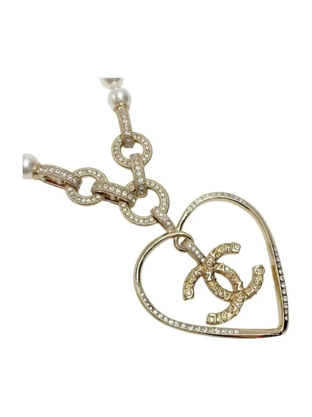 Chanel Coco Mark Heart Motif Necklace A21 P Champagne Gold Faux Pearl